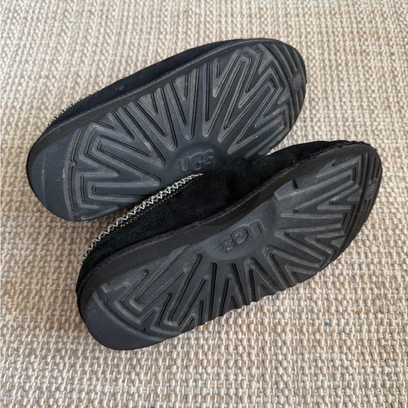 UGG Tasman Black Suede Clogs with Patterned Trim - Picture 5 of 10